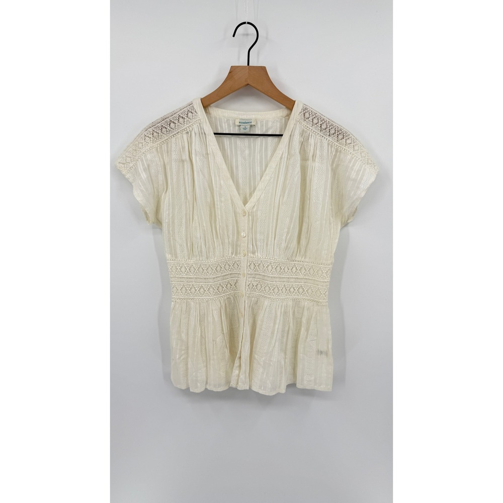 Sundance Blouse Sz S Ivory Lace Crochet Peplum Boho Romantic Victorian Feminine
